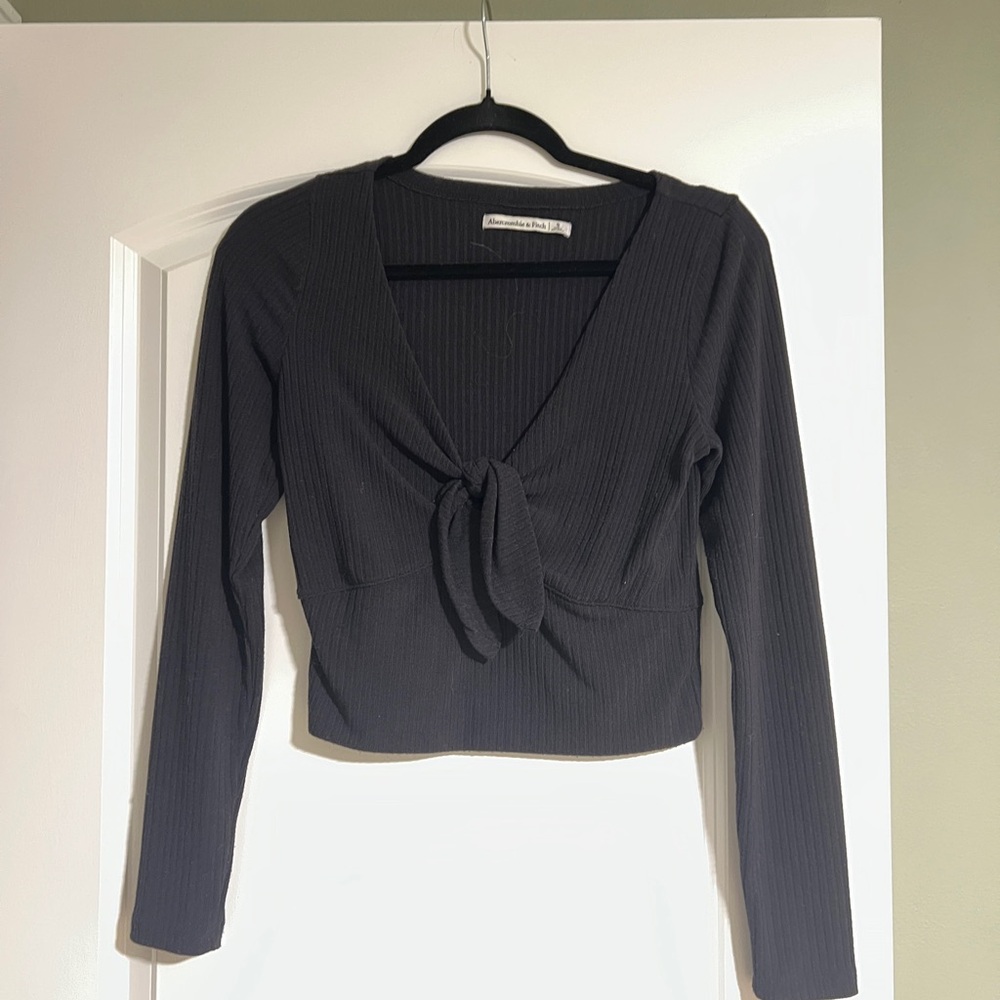Black Long Sleeve Tie-Front Top